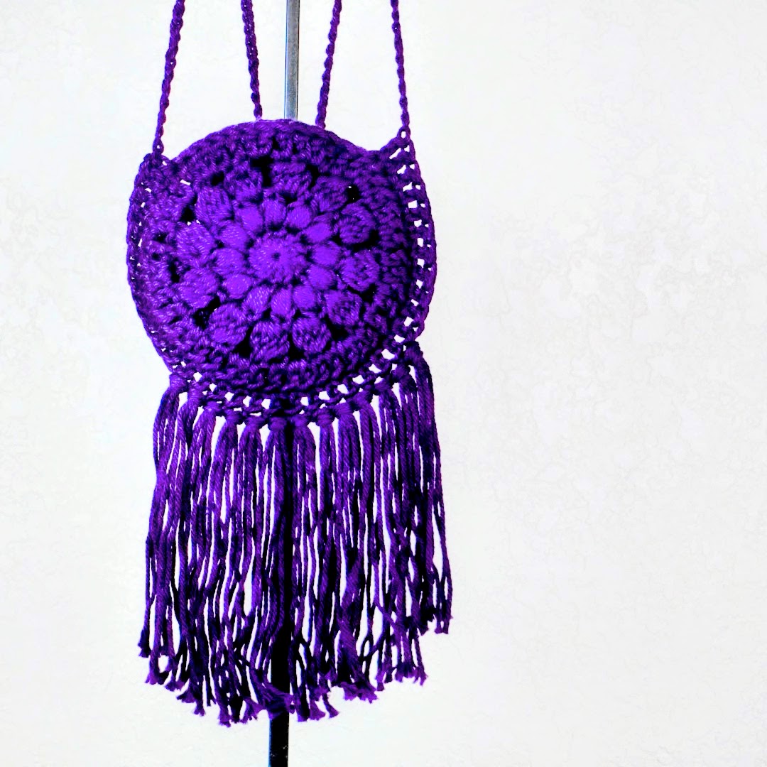 Handcrafted Crocheted Cotton 6-Inch Cross Body Toddlers Purse (6 inch fringe)