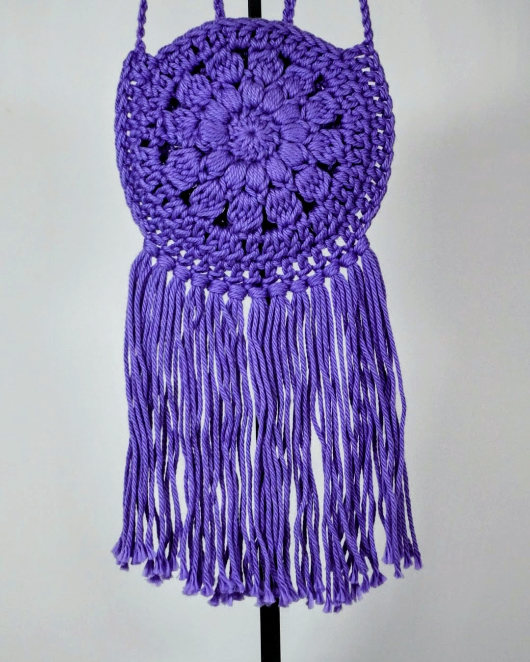 Handcrafted Crocheted Cotton 6-Inch Cross Body Toddlers Purse (6 inch fringe)