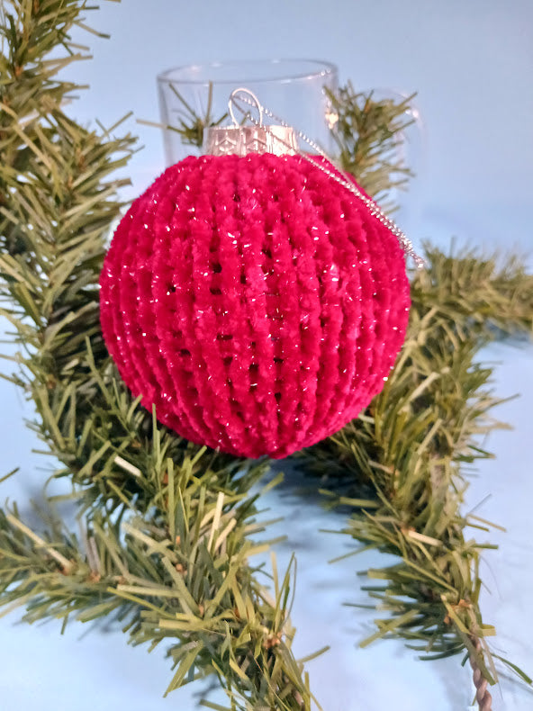 Handmade Farmhouse Knitted velvet Christmas ornament.