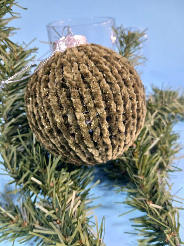Handmade Farmhouse Knitted velvet Christmas ornament.