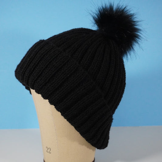 Merino Wool Blend Beanie Hat (Black)