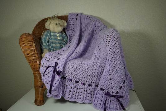 NEW Handmade Crochet Baby Blanket Afghan (Lt. Lilac)