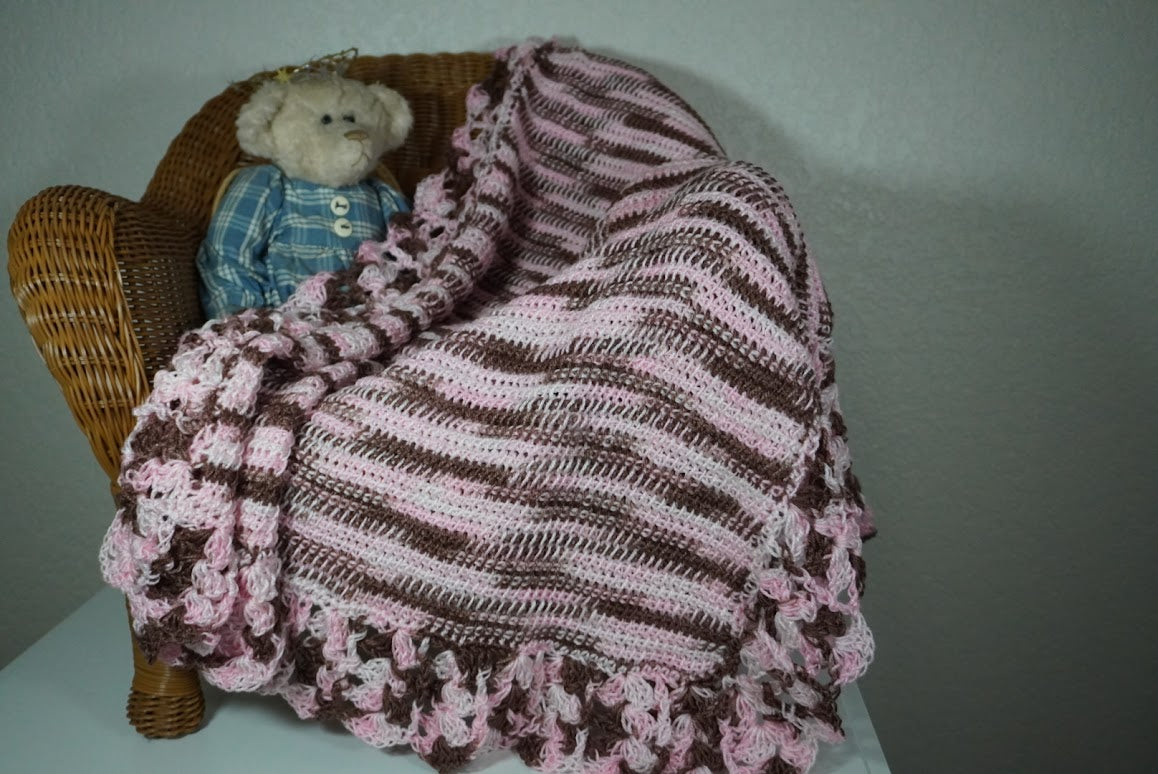 NEW Hand Crochet Baby Blanket Afghan (Pinks & Browns) 36" x 30"