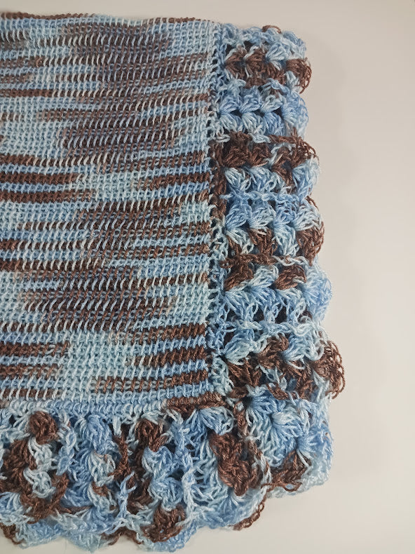 NEW Handmade Crochet Baby Blanket Afghan (Blues & Browns)