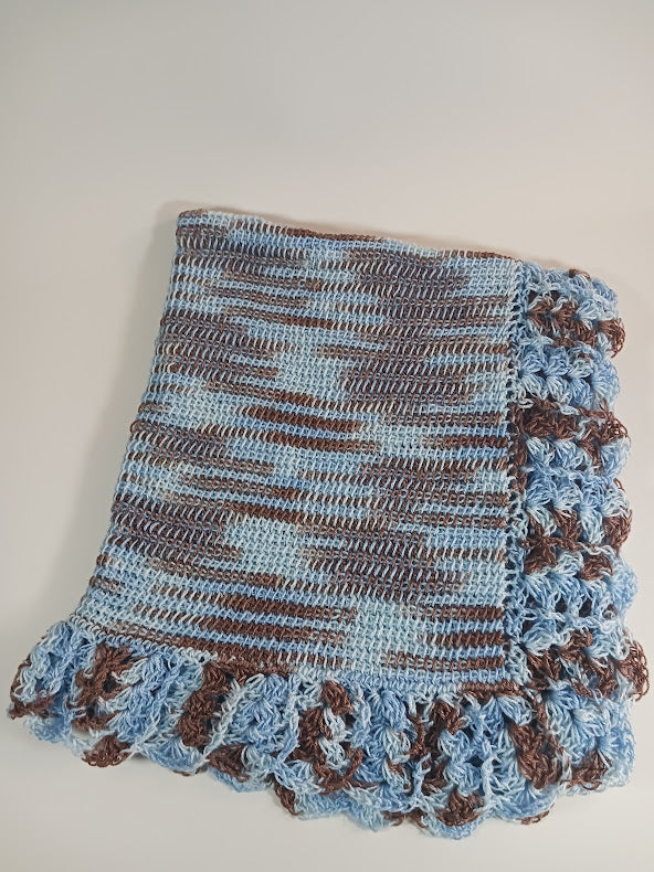 NEW Handmade Crochet Baby Blanket Afghan (Blues & Browns)
