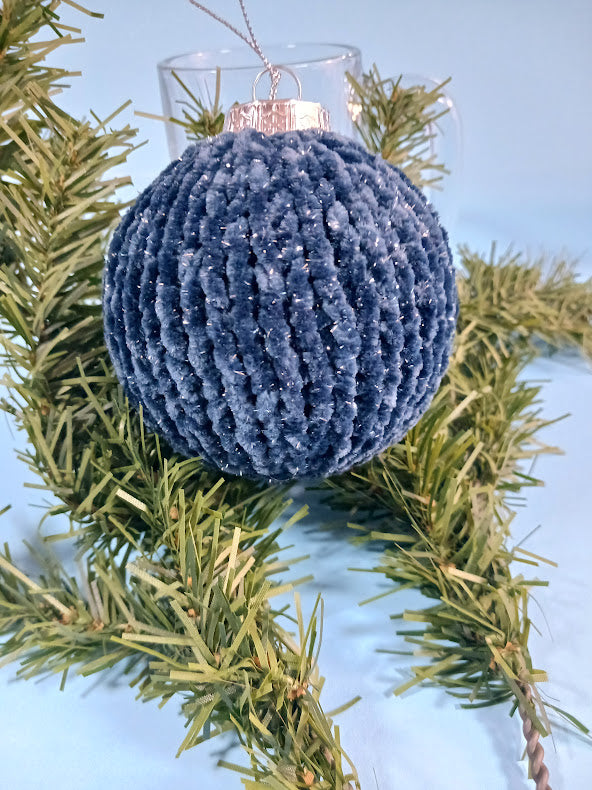 Handmade Farmhouse Knitted velvet Christmas ornament.