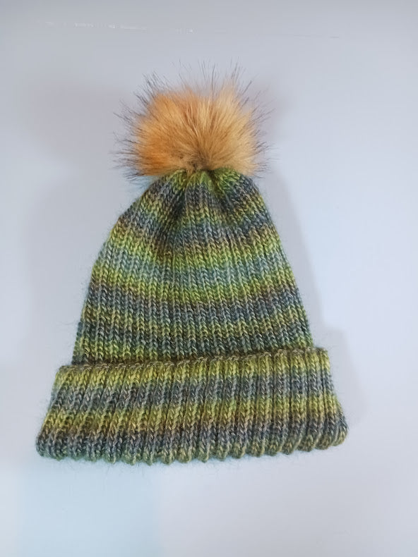 Handmade Knitted Winter Hat with Cute Faux Fur POMPOM